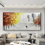 Hand Painted Oil Painting Abstract Palette Knife Street Corner On Canvas Modern Landscape Wall Art For Room