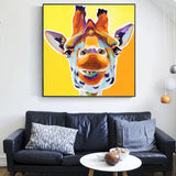 Hand Painted Oil Painting Modern Yellow Animal Giraffe Abstract Hoom Decors