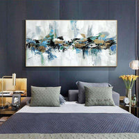 Abstract Hand Painted Blue Landscape On Canvas Wall Art Decorative For Bedroom Living Room