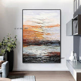 Hand Painted Contemporary Lake Landscape Abstract Minimalist Modern On Canvas Wall Art Decorative