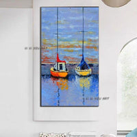 Sunset Seascape WAll Art Canvas Boat Modern Minimalist Art Painting