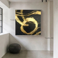 Abstract Modern Hand Painted Oil Painting on Canvas Black Gold Art Line Bedroom