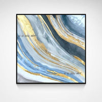 Hand Painted Abstract Wall Art Blue Marble Texture Minimalist Modern On Canvas Decorative