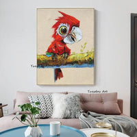 Hand Painted Oil Painting Modern Animal Parrot Abstract Canvas Living Children's Room Decor