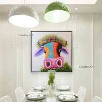 Hand Painted Modern Cow Head Art Oil Painting On Canvas