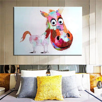 Hand Painted Modern Oil Paintings Grass Mud Horse Animals Abstract Canvas Wall Art Children's Room Decoration