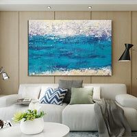 Hand Painted Abstract Landscape Oil Painting Simple Thick Seascape Canvas Painting