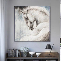 Hand Painted Modern Abstract white Horse Oil Painting On Canvas Beautiful Horse Painting For Living room As