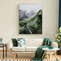 Hand Painted Canvas Painting Painting Decor Abstract Painting Green Mountain