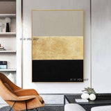 Artist Hand Painted High Quality Abstract Gold and Silver Foil on Canvas Abstract Silver Gold Foil Painting