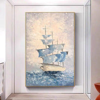 Sea Scenery Canvas Sailing Boat Oil Painting Hand Painted Wall Hanging Seascape Painting Artwork For