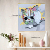 Hand Painted Oil Painting Animal Cat Painting Modern Abstract Numbers Unique Children's Room