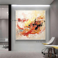 Modern Painting Hand Painted Wall Art Canvas Painting Orange Theme Entrance Hallway