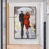 Hand Painted Knife Leonid City Couple Umbrella painting Canvas Unique