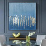 Hand Painted Canvas Gold Leaf Texture Modern Silver Leaf And Blue Bedroom