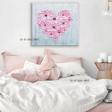 Wedding Decorative pink love heart picture pure Hand Painted oil painting on canvas wall posters bedroom