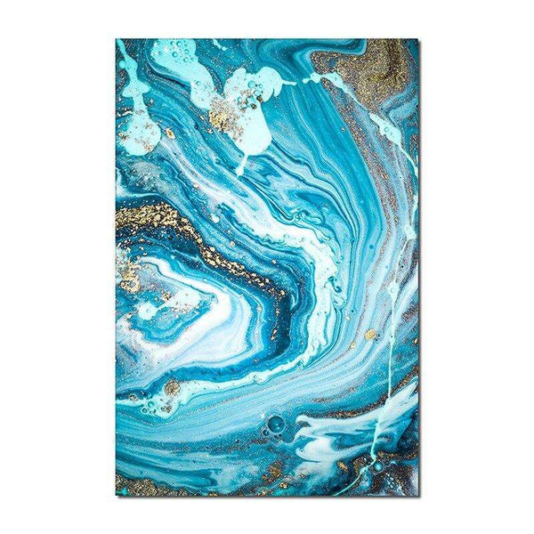 Abstract Blue Seascape With Gold Foil Hand Painted Oil Painting On Canvas Handmade Wall Art For Living Room Home Decor