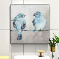 Hand Painted Blue Bird Minimalist Animal Canvas Oil Painting Scandinavian For Home Bedroom Decor