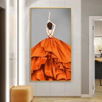 Modern Abstract Hand Painted Noble Orange Dress Woman Canvas Oil Painting Posters Wall Art