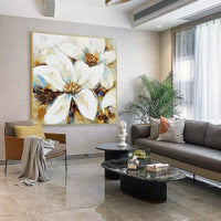 Hand Painted Modern Wall Art Beautiful Magnolia Flower Oil Painting Hand Painted White Flower Oil Painting