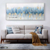 Abstract Canvas Modern Blue White Golden Wall Art Minimalist Decoration Living Room Handmade