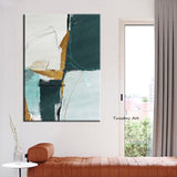 Hand Painted oil painting Modern Art Canvas Painting Abstract Green White Green Line Decoratives