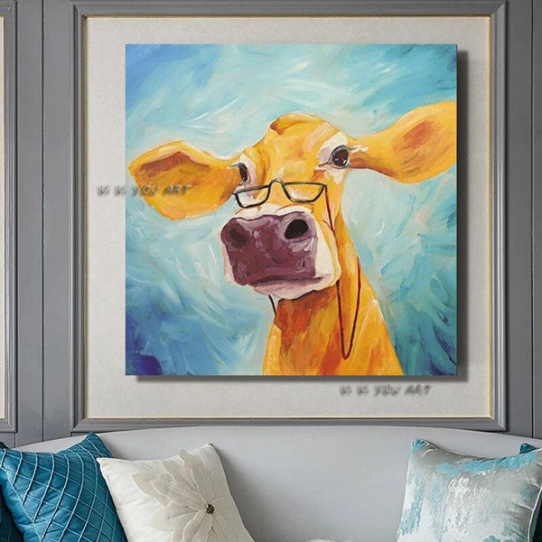 Wall Art Oil Animal Lovely Yellow Cow Modern On Canvas And s