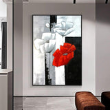 Hand Painted Abstract Red White Flower Modern Plant Canvas Painting House