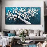 Hand Painted Knife White Flowers Modern Thick Oil Rich Landscape Painting For Canvas