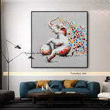 Hand Painted Oil Painting Cute Baby Elephant Animal Abstract Wall Art Home Children's Decoration