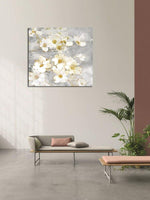 Hand Painted Oil Painting Impression Retro Gray White Flowers Wall Canvas Abstract Modern Canvas Artwork Room Decor