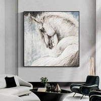 Hand Painted Modern Abstract white Horse Oil Painting On Canvas Beautiful Horse Painting For Living room As