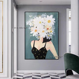 Modern Hand Painted Abstract Wall Canvas Art Floral Girl