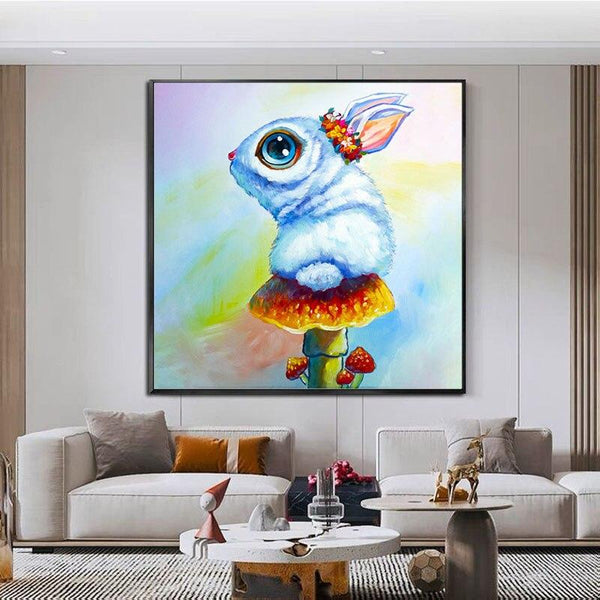 Hand Painted Oil Painting on Canvas Lovely Animal Rabbit Hotel Decor Modern Unframed