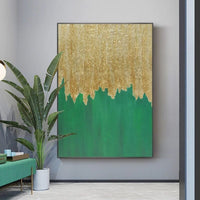 Gold Foil Dark Green Abstract Oil Painting Hand-Drawing Bedroom On Canvas