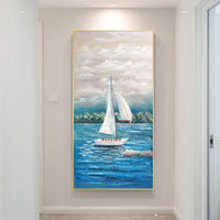 Hand Painted Oil Painting Modern Sailing Sea Boat On Canvas