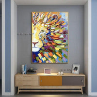 Color Lion Abstract Oil Painting Hand Painted on Canvas Art and African Animals Bedroom