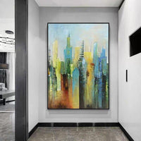 Hand Painted city view Abstract Modern Oil Painting On Canvas Wall Art greens