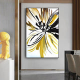 Hand Painted Gold Black Flower on Canvas art Modern painting Big