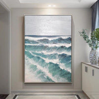 Hand Painted Oil Painting On Canvas Abstract Blue Waves Seascape Oil Painting