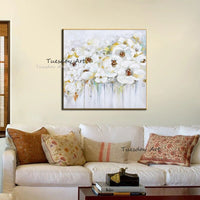 Hand Painted White Flowers Abstract Oil Painting Modern Painting