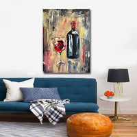 Hand Painted Oil Painting Impression Red Wine Glass For Home Abstract On Canvas Decor