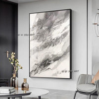 Arrival Hand Painted Abstract On Canvas Gray And White Modern