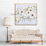 Hand Painted White Flowers Abstract Oil Painting Modern Painting