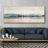 Hand Painted Abstract Boats On The River On Canvas Acrylic Landscape