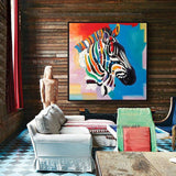 Artist Hand Painted High Quality Pop Fine Art Zebra on Canvas Funny Colorful Animal Zebra for Wall Art