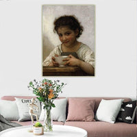 Hand Painted William Adolphe Bouguereau《Milk soup》Canvas Oil Painting Background Decor