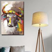 Hand Painted Oil Painting Cool Cow Animal Abstract Modern Canvas Hoom Decor Wall Art