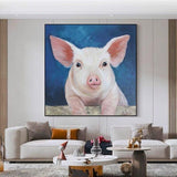 Hand Painted Animal Piggy Oil Painting on Canvas Painter Hand Painted Modern Wall Art Animal Pig Oil Painting for Wall Decor