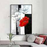 Hand Painted Abstract Red White Flower Modern Plant Canvas Painting House